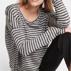 Rag & Bone The knit striped long sleeve, XXS Heather gray/black stripe.